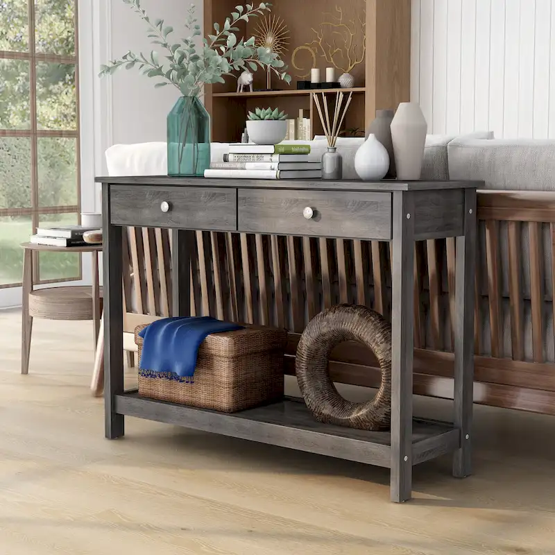 Rustic Grey 43-inch Wood 1-Shelf Sofa Table