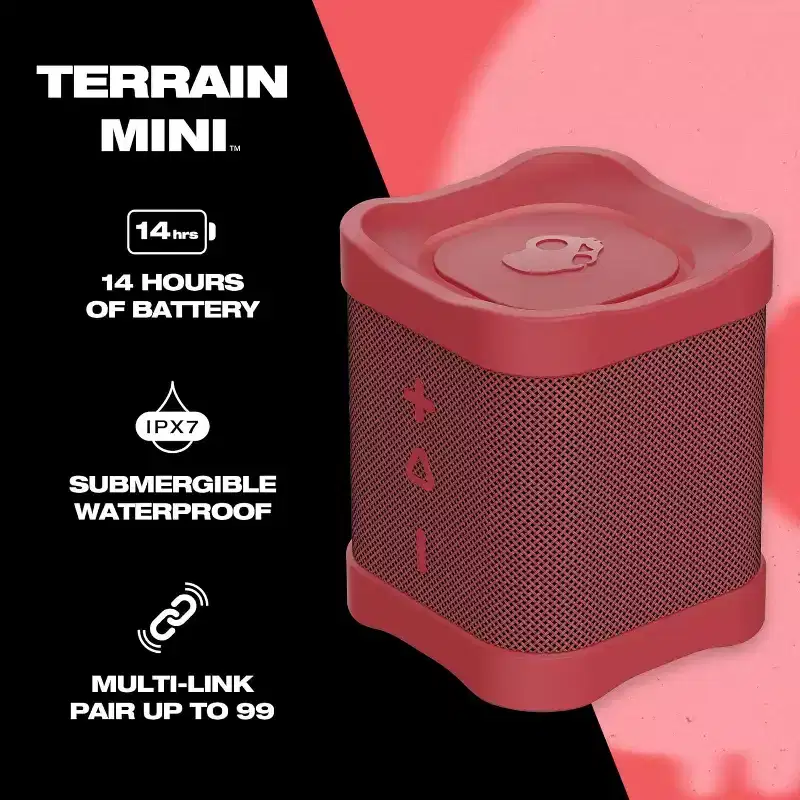 Skullcandy Terrain Mini Wireless Bluetooth Speaker - IPX7 Waterproof Portable Speaker, 14 Hour Battery, Nylon Wrist Wrap & True Wireless Stereo