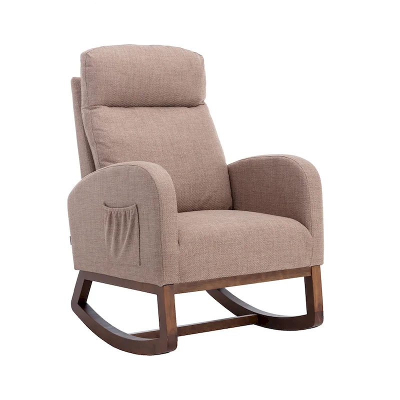 Modern 27  Upholstered Rocking Chair with Wood Legs and Side Pocket