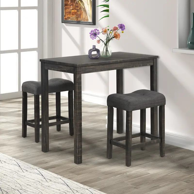 Counter Height Dining Table with Button-Tufted Upholstered Stools