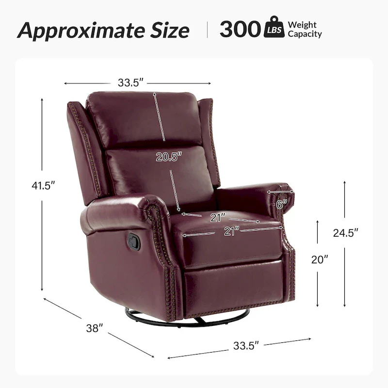 Viviana Traditional Genuine Leather Manual Swivel Glider Recliner by HULALA HOME