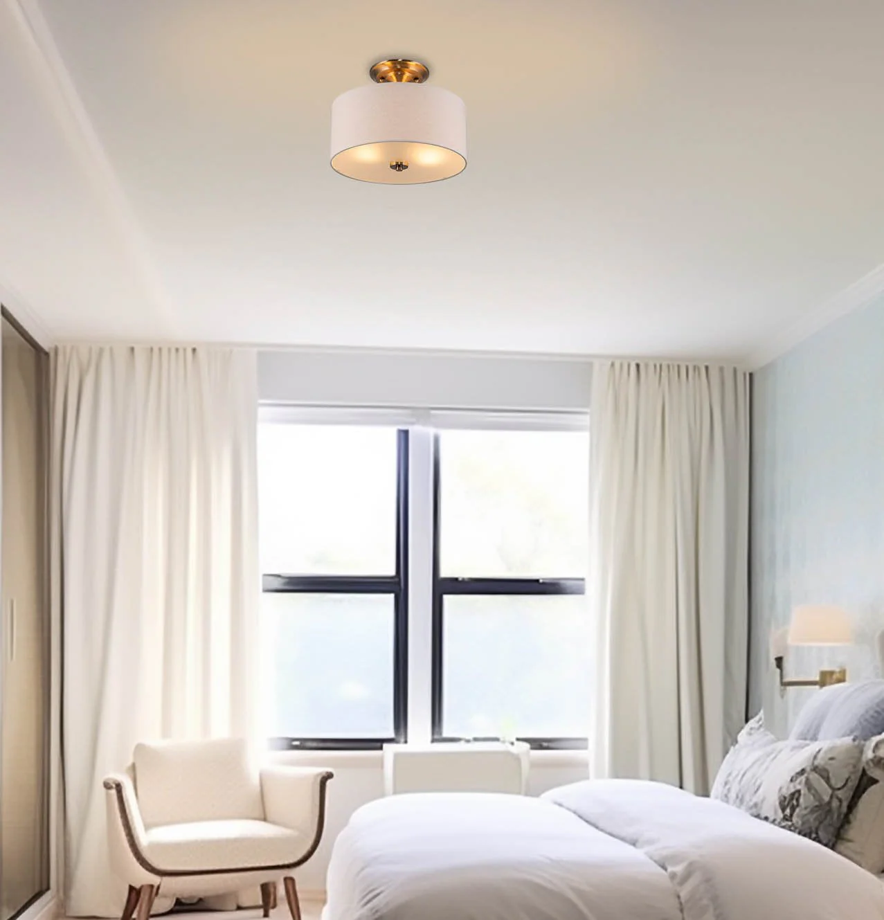 Addison 13 2-Light Semi-Flush Mount Ceiling Light, Cool Brass Finish