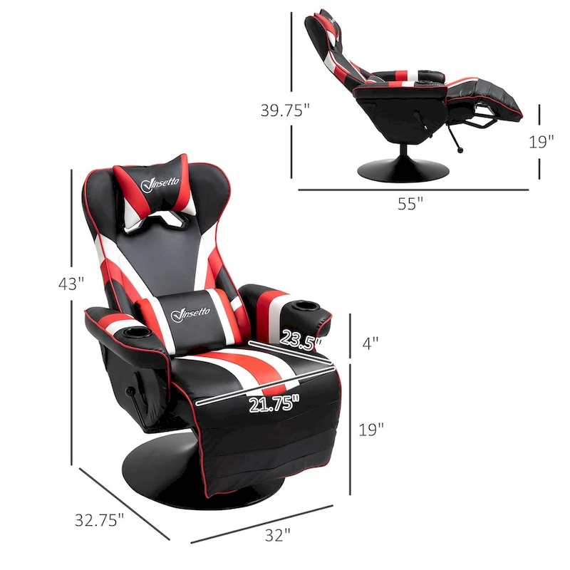 Vinsetto Race Video Game Chair with Reclining Backrest and Footrest, Headrest, and Cup Holder