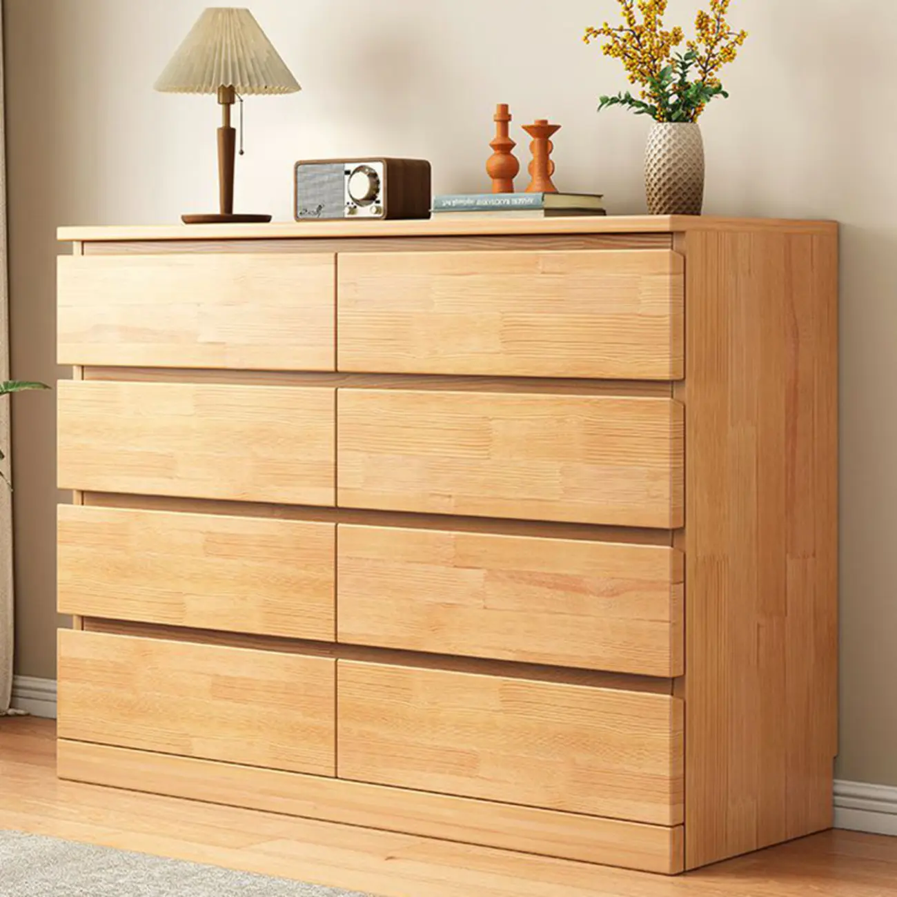 Modern Natural Wood Gloss Surface Dresser with 8-Drawers