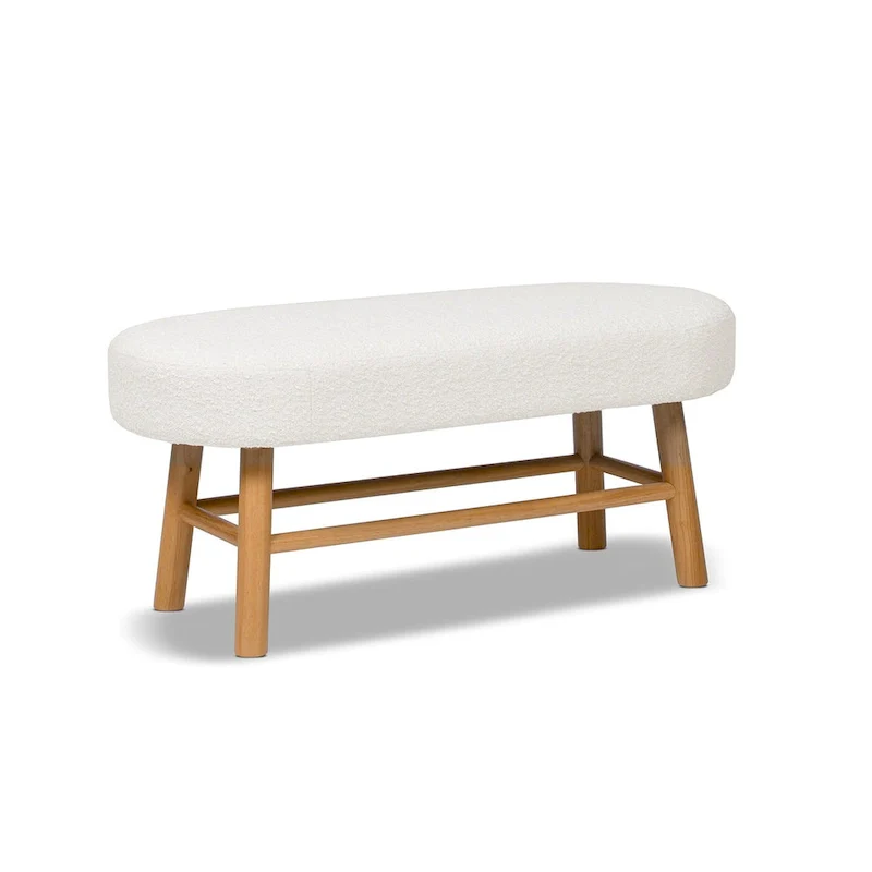 Ivory White Boucle Pill-Shape Accent Bench, 1-Person