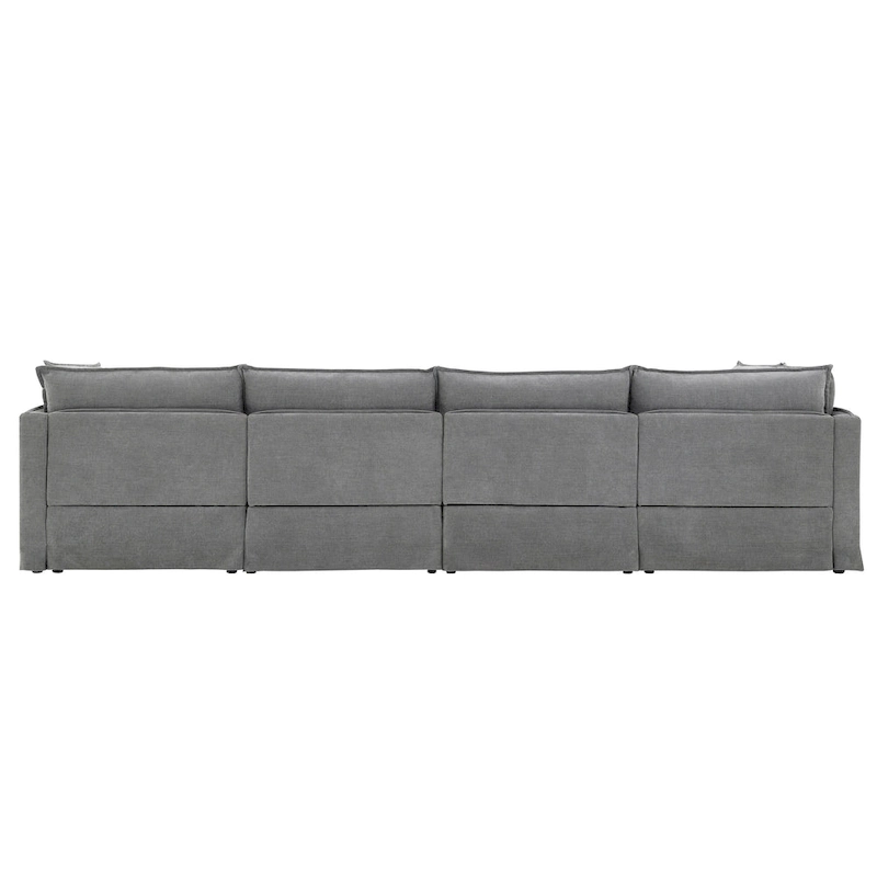 L Shaped Modular Sectional Chenille Sofa with Movable Ottoman
