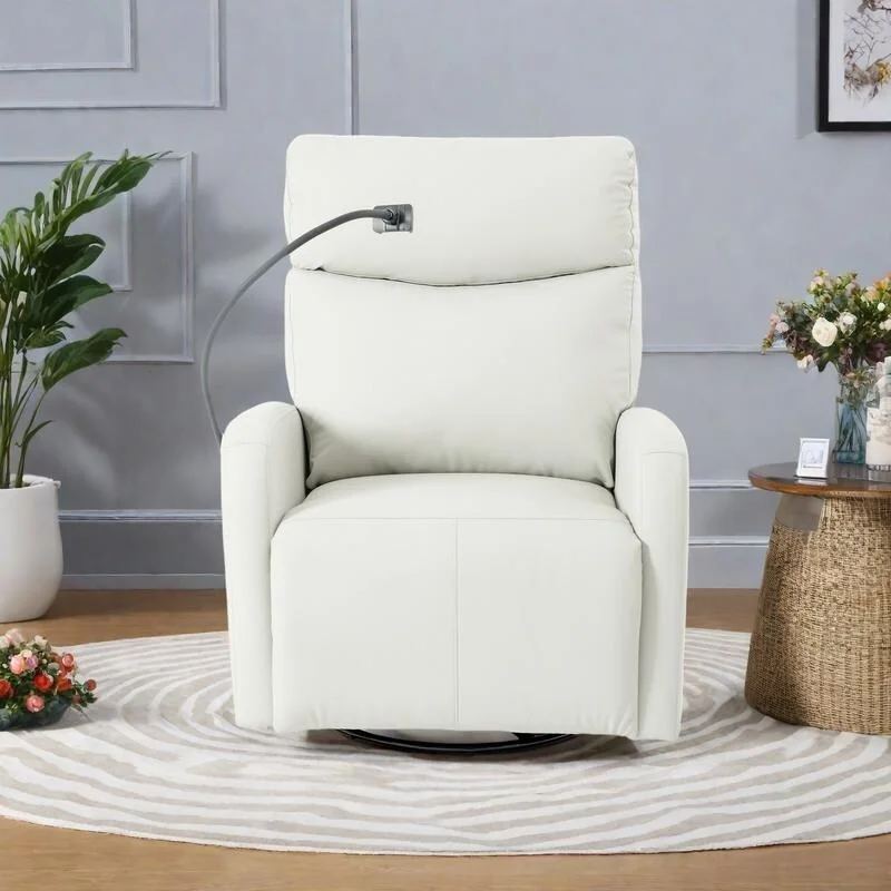 Light Gray / Blue Gray Power Swivel Recliner Chair, Single, PU