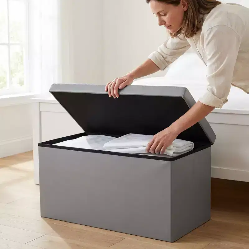 Evideco French Home Goods Versatile 2-in-1 Pouf & Storage Box  Available in 3 Colors and 2 Sizes