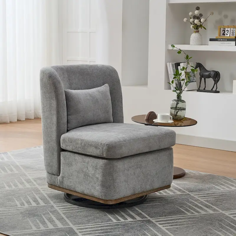 Chenille Swivel Accent Chair with Metal Base