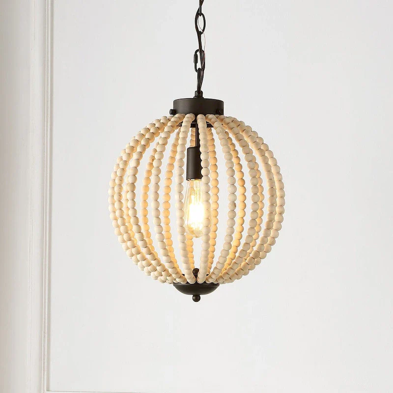 Alba 12.5  1-Light Rustic Bohemian Iron/Wood Bead LED Pendant, Oil Rubbed Bronze/Brown by JONATHAN Y