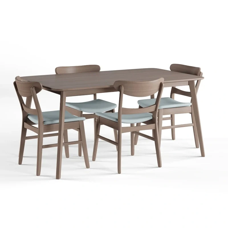Mid-Century 5-Piece Dining Set, Walnut & Oak Finish, Upholstered Chairs