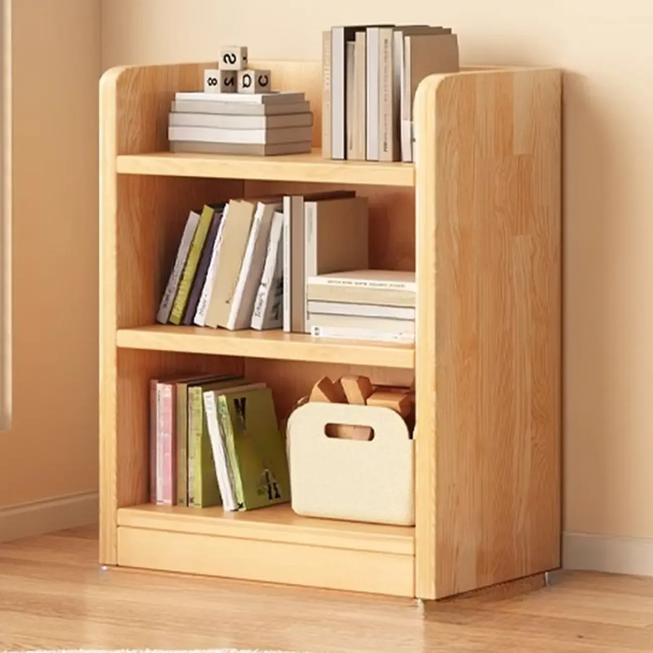 Narrow Vertical Modern Wooden Bookcase in Natural Finish
