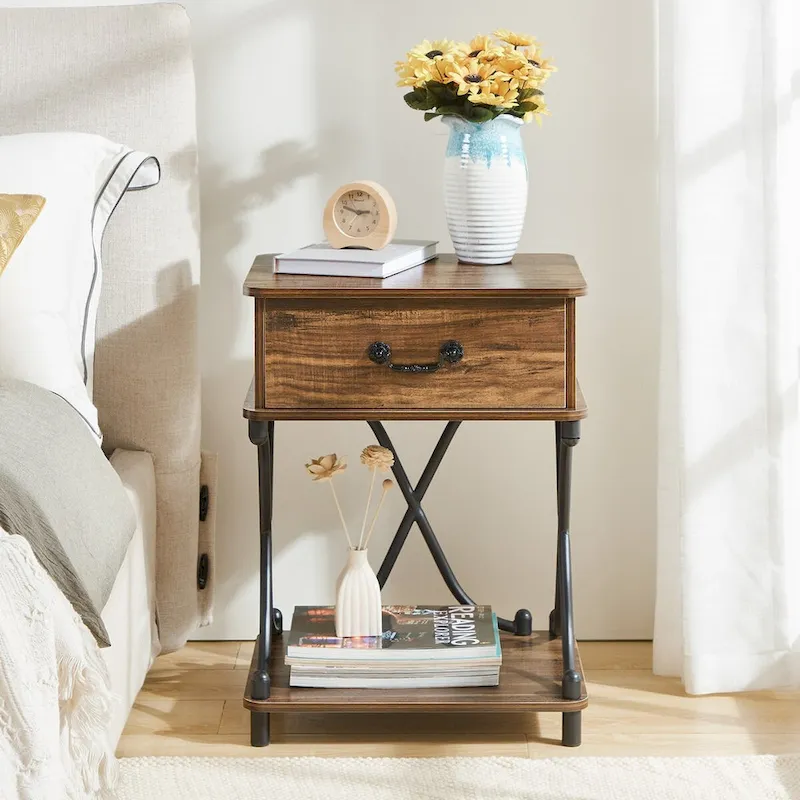 Modern 3-piece Coffee Table, Sofa Table & 1-drawer Nightstand Set of 2(Brown/Black/White)