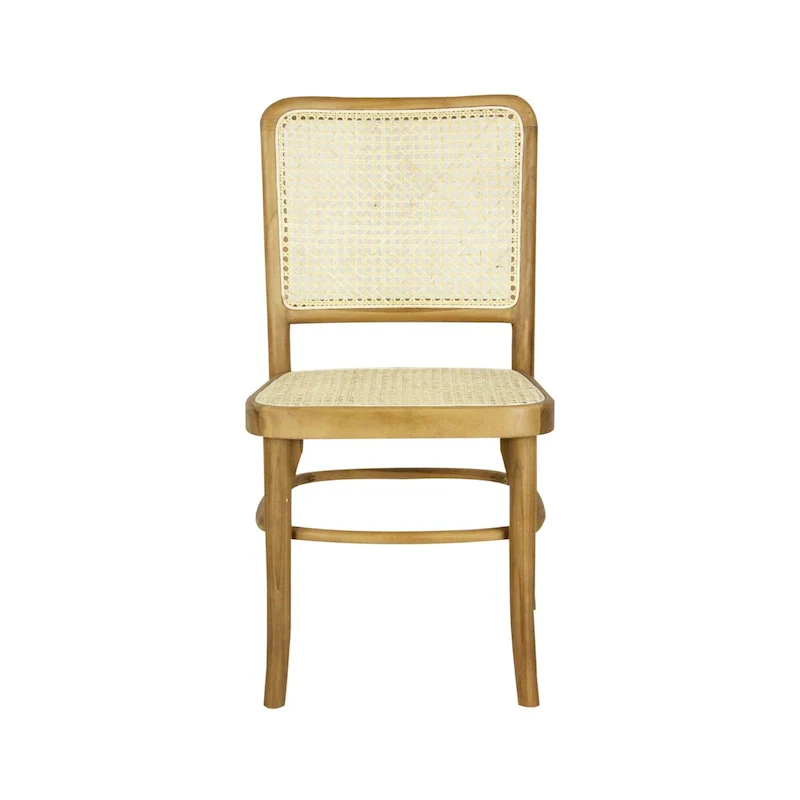 Mid-Century Vintage Wood Rattan Dining Chair, Natural (Set of 2