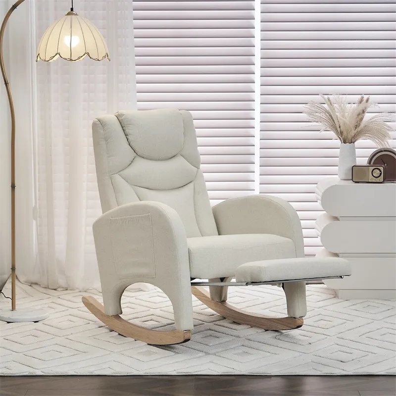 Ergonomic Fabric Nursery Rocking Chair With Adjustable Footrest