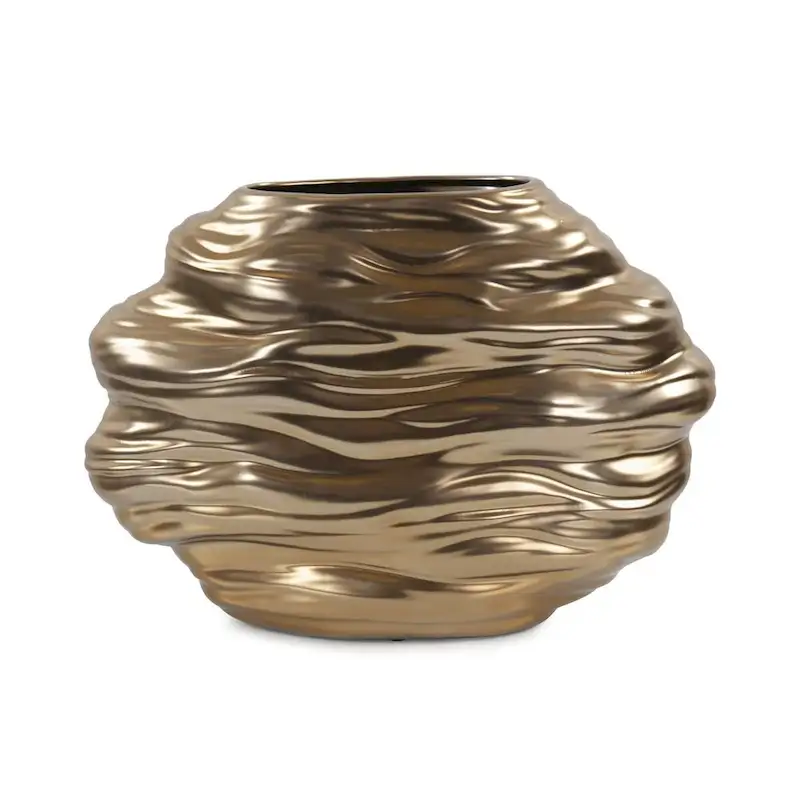 Allan Andrews Hand Finished Brass Ceramic Flowing Wave Vase