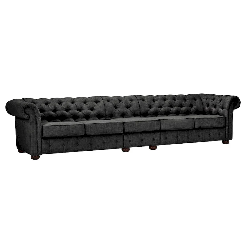 Grey Button-Tufted Chesterfield Sofa - 4/5/6 Seater