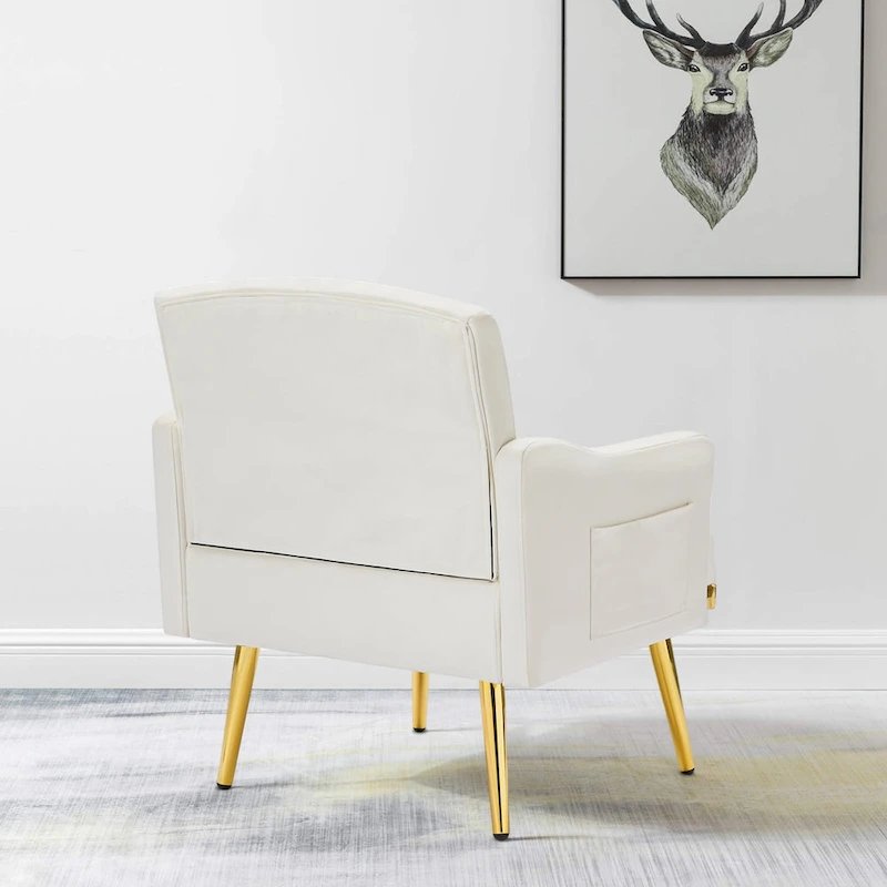 Velvet Accent Chair, Comfy Tufted Upholstered Armchair, Gold Legs - 28.7W