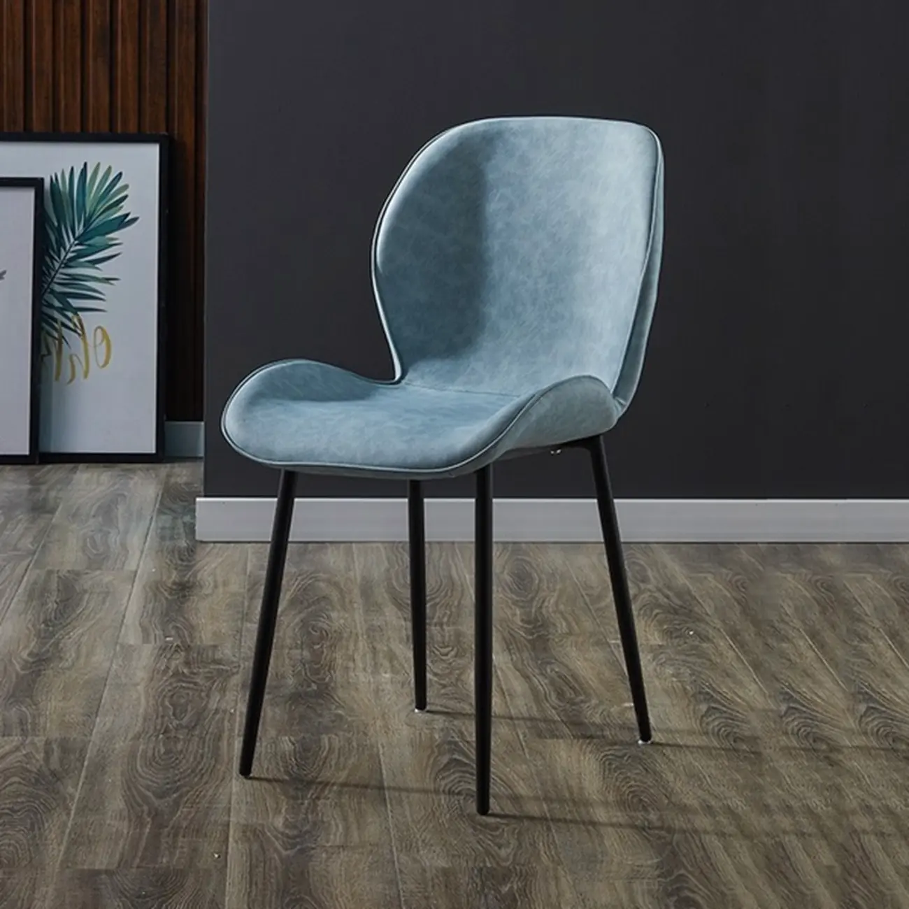 Modern Wingback Faux Leather Upholstered Metal Dining Chair