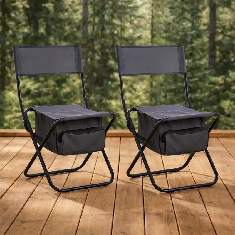 2 Pack Folding Camping Chairs with Storage Bag, Portable Outdoor Chairs for Beach, Picnic, Fishing, Lawn & Backyard, Lightweight & Easy Carry