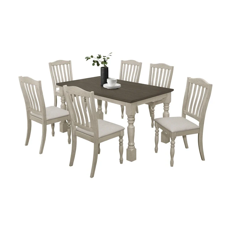 Mid-century Elegant Two-tone 7-piece Dining Set