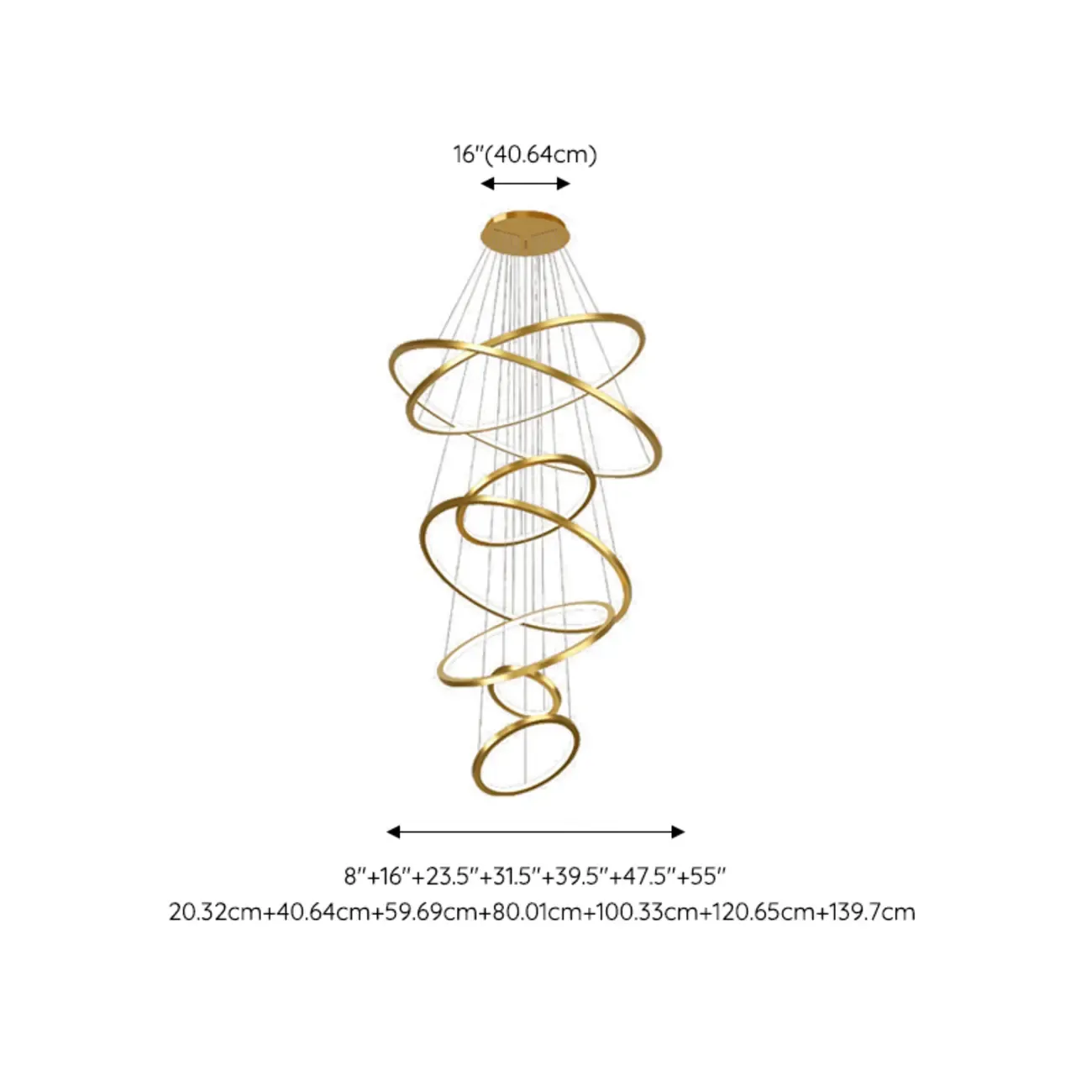 Modern Gold Ring Stairwell Chandelier Warm Light LED