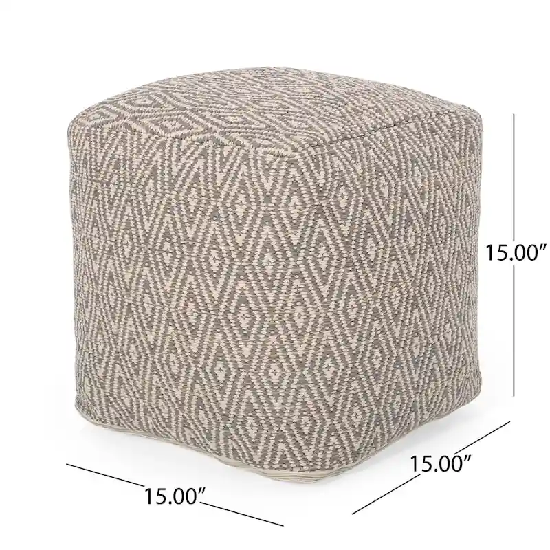 Boven Hand-Crafted Cotton Cube Pouf by Christopher Knight Home