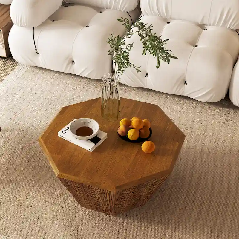 31.5 Octagonal Rubber Wood Coffee Table for Living Room, Bedroom