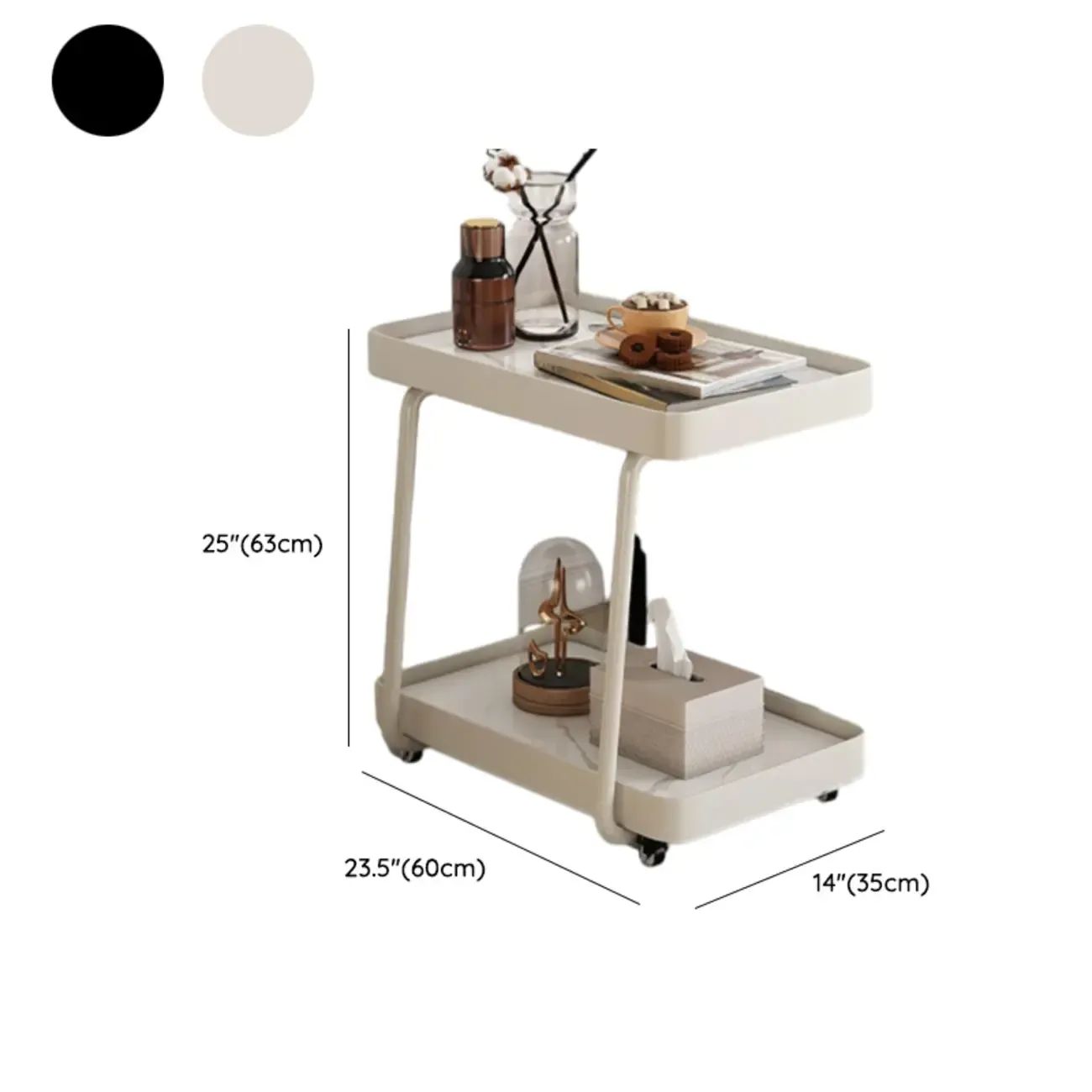 Modern C-Shaped White Stone Rectangular Swivel Side Table