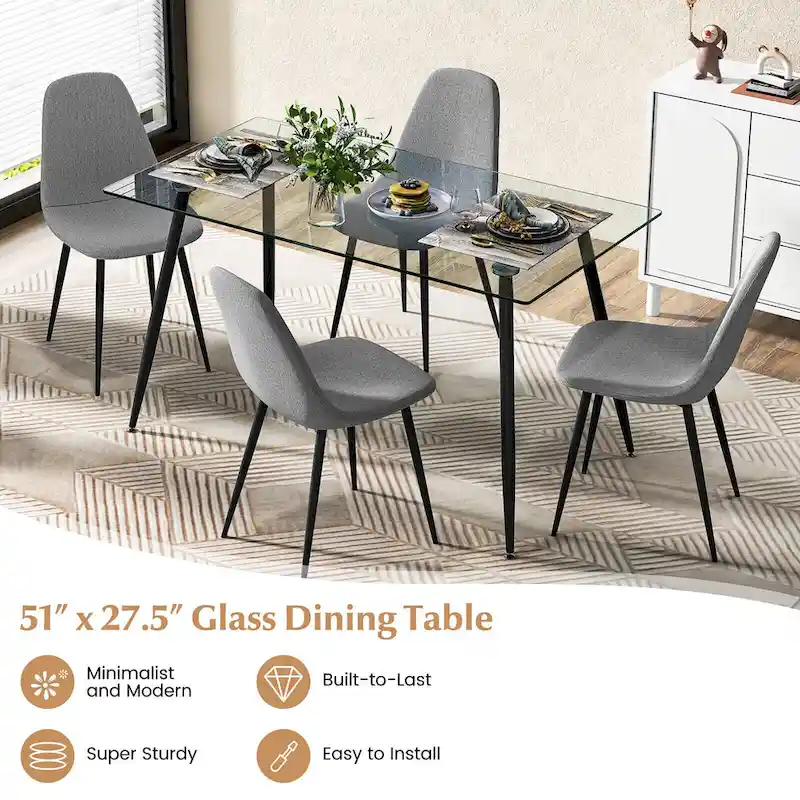 Gymax Modern Glass Dining Table Rectangular Dining Room Table W/Metal