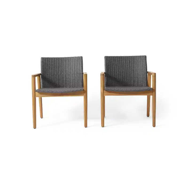 Christopher Knight Home 2pc Bryan Wicker and Acacia Wood Outdoor Club Chairs Gray/Teak