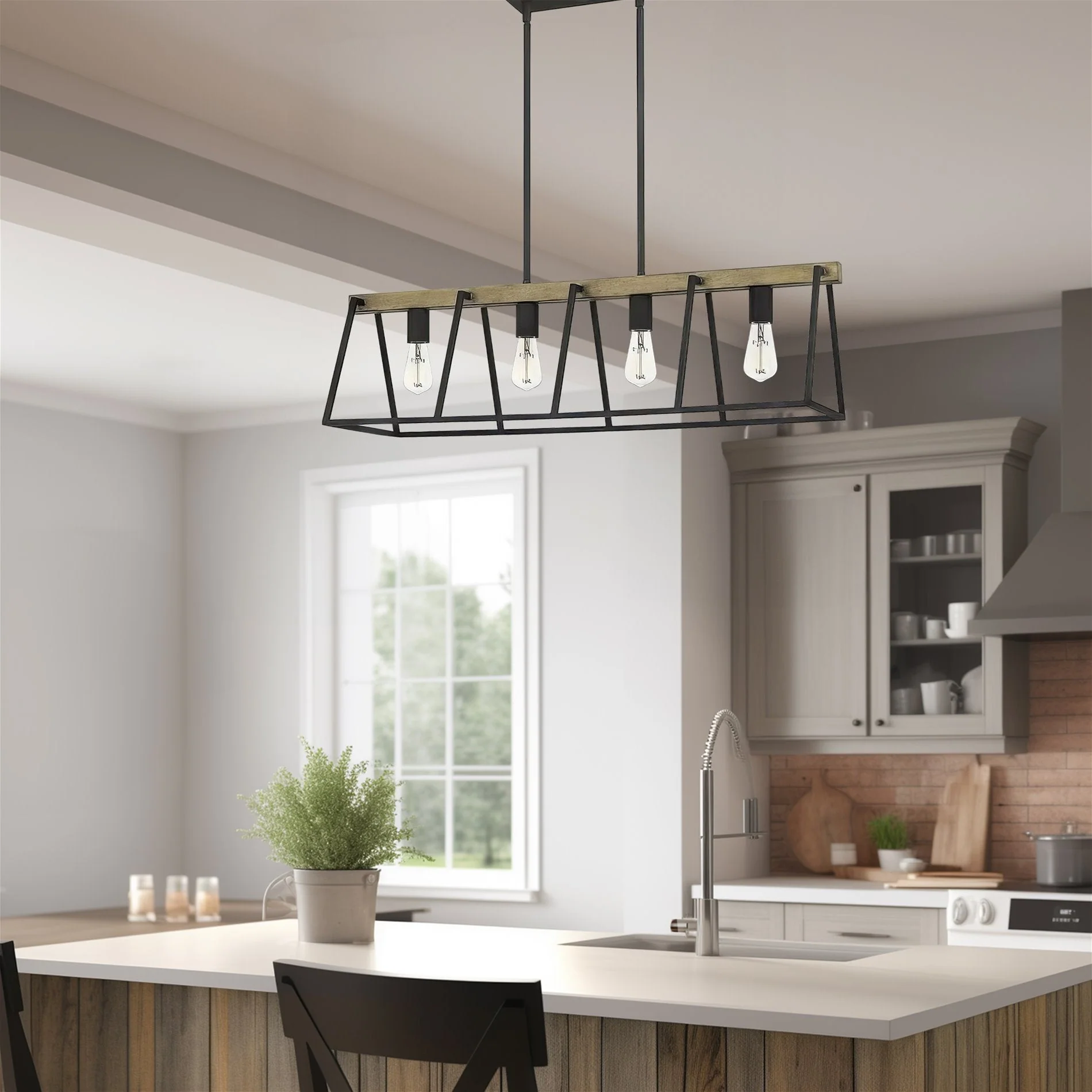 Ashley Harbour Lighting Houston 34 Modern Farmhouse 4-Light Linear Island Light Chandelier