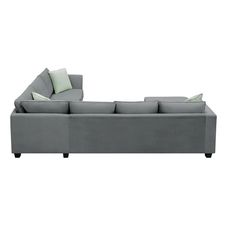 112-inch L-shaped 7-seat Modular Sectional Sofa with Ottoman and Three Pillows - 112W x 87D x 33H