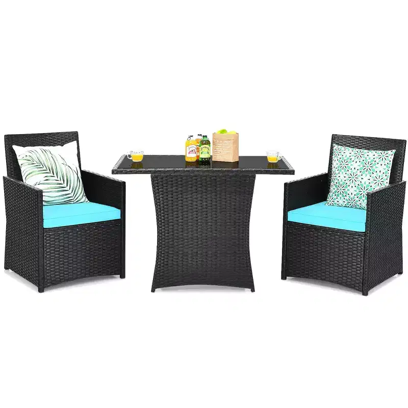 Costway 3PCS Patio Rattan Furniture Set Cushion Sofa Armrest Garden Deck