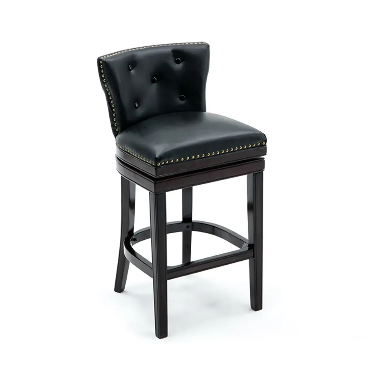 Solid Wood Genuine Leather Swivel Bar Stool