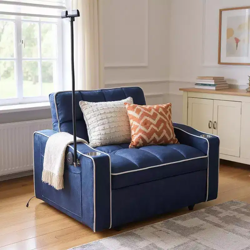 MAYEERTY 2-in-1 Covertible Sofa Bed with Pull Out Bed Modern Double Sleeper Sofa Adjustable Sleeper Bed for Living Room Blue