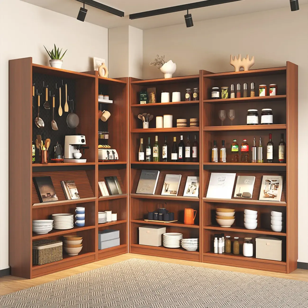 Tall Scandinavian Vertical Walnut Closed Back Wood Bookcase