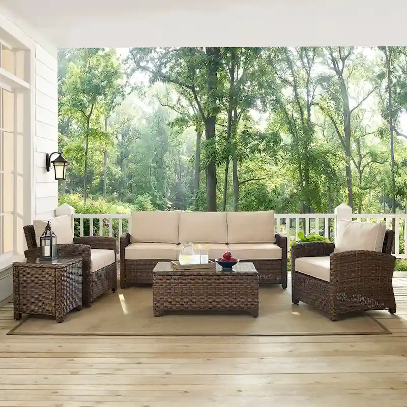Crosley Bradenton 5-Piece Wicker Outdoor Sofa Patio Furniture Set - 144 W x93.75 D x 32.5 H