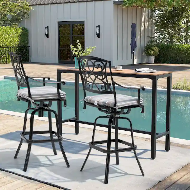 Pellebant Patio Aluminum Swivel Bar Stool with Sunbrella Cushion