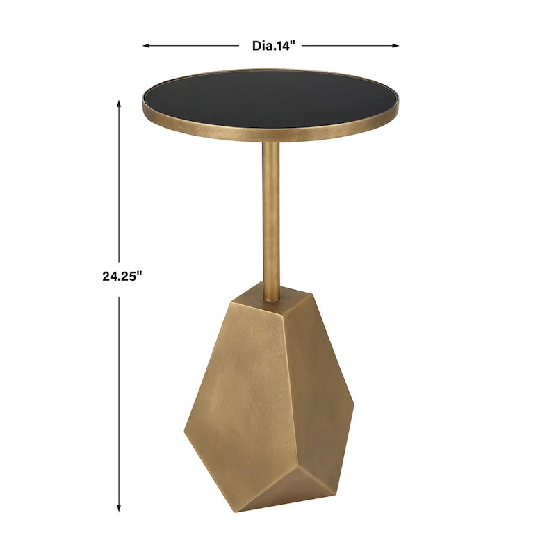 Geometric Antique Bronze Accent Table with Glass Top, Single