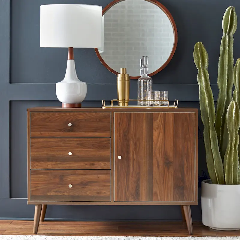 Mid-Century Sideboard with 3 Drawers | Walnut / White / White-Black / Black