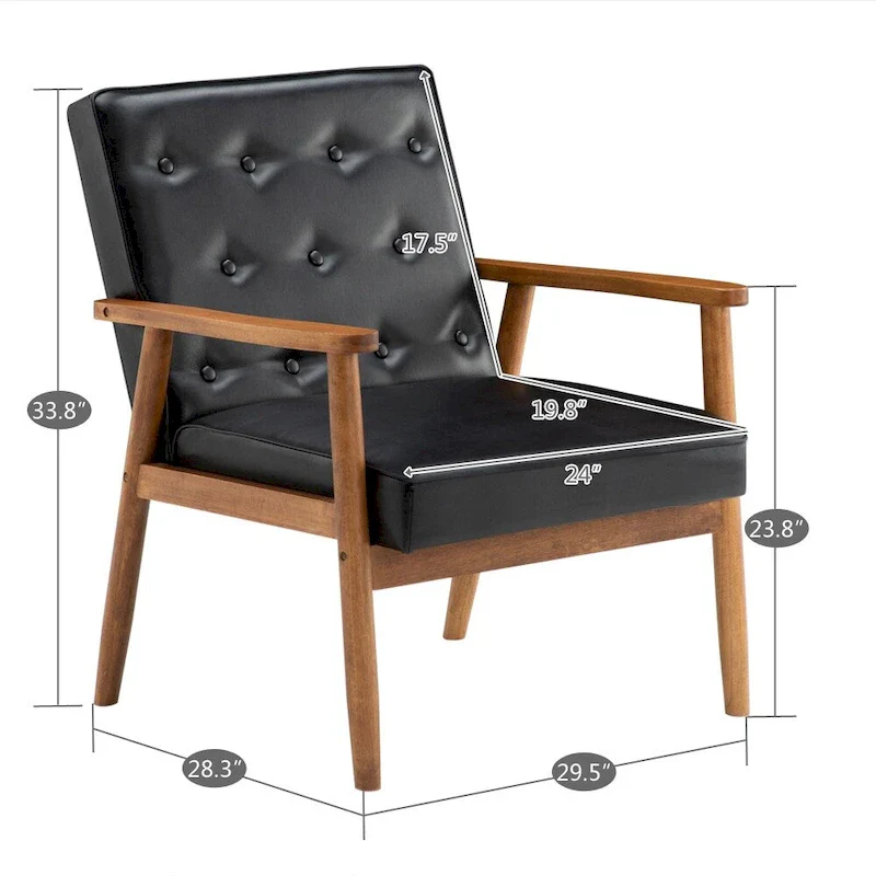 Leather Black/Brown Mid-century Accent Chair
