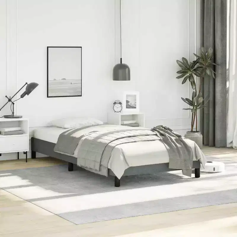 Bed Frame Dark Gray Polyester, Plywood, Engineered Wood Twin XL