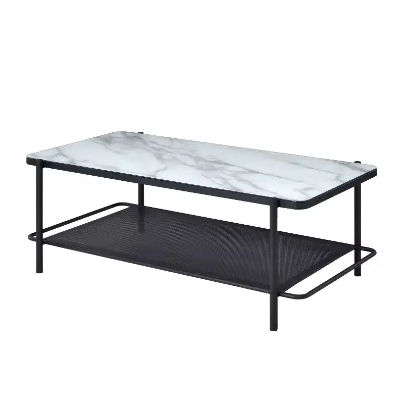 48" Avalan Glass Top Contemporary Coffee Table Black Coating/White - miBasics