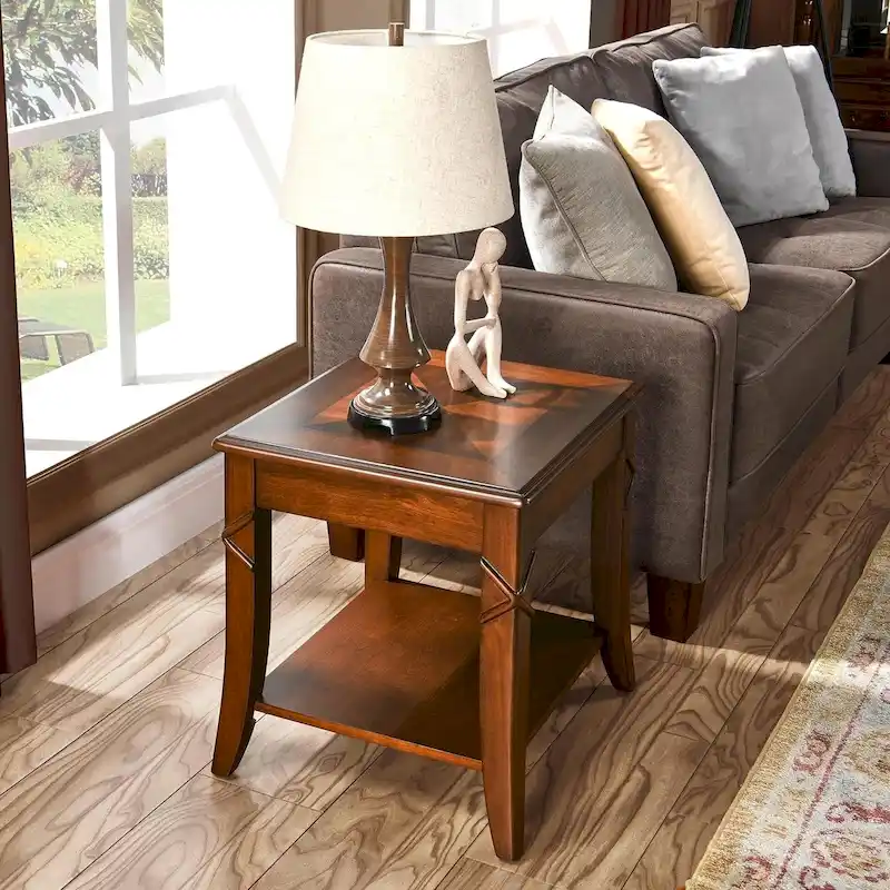 Color-Block Splicing Wood Table – Cherry Brown, End Table / Coffee Table