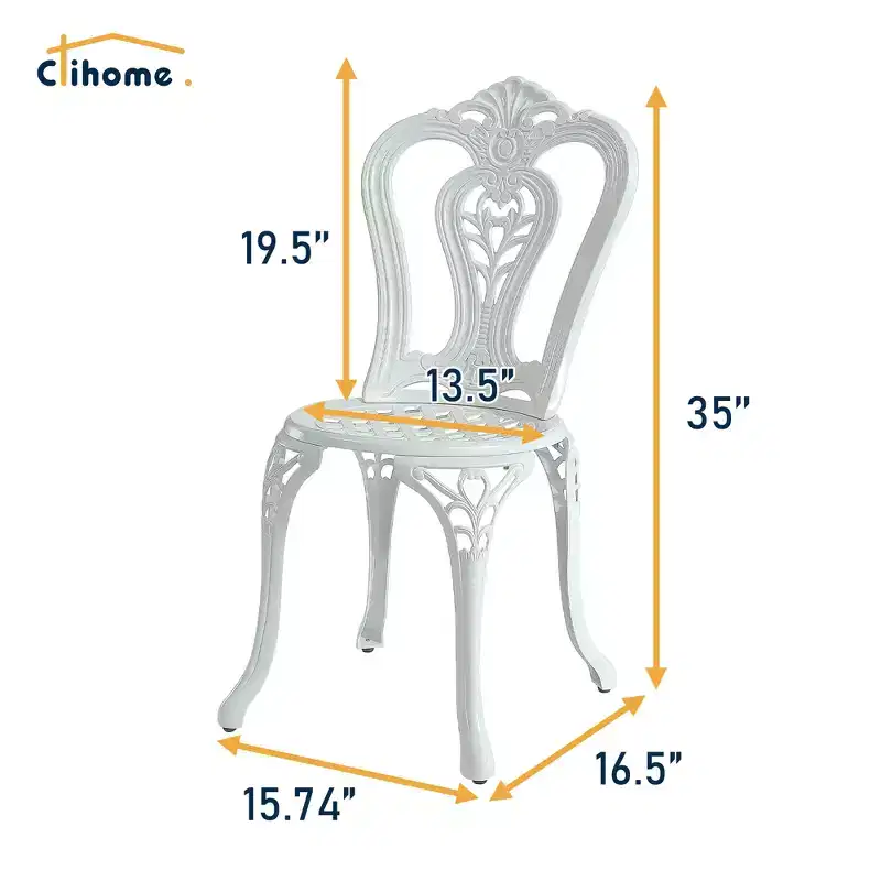 CLIHOME 3-Piece Cast Aluminum Bistro with Umbrella Hole Table and Chairs Set