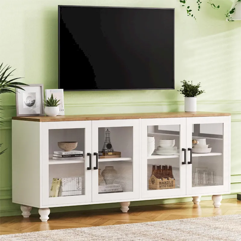 Versatile TV Stand Sideboard with Adjustable Shelves and Tempered Glass Doors