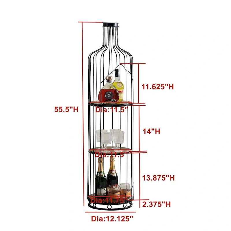 Elegant Wine Bottle Shaped Wine Rack with Wood Shelves