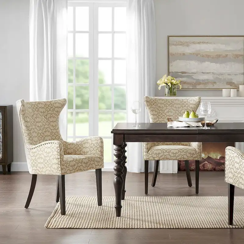 Arm Dining Chair Set of 2, Bronze Nailheads Trim Accent Chairs