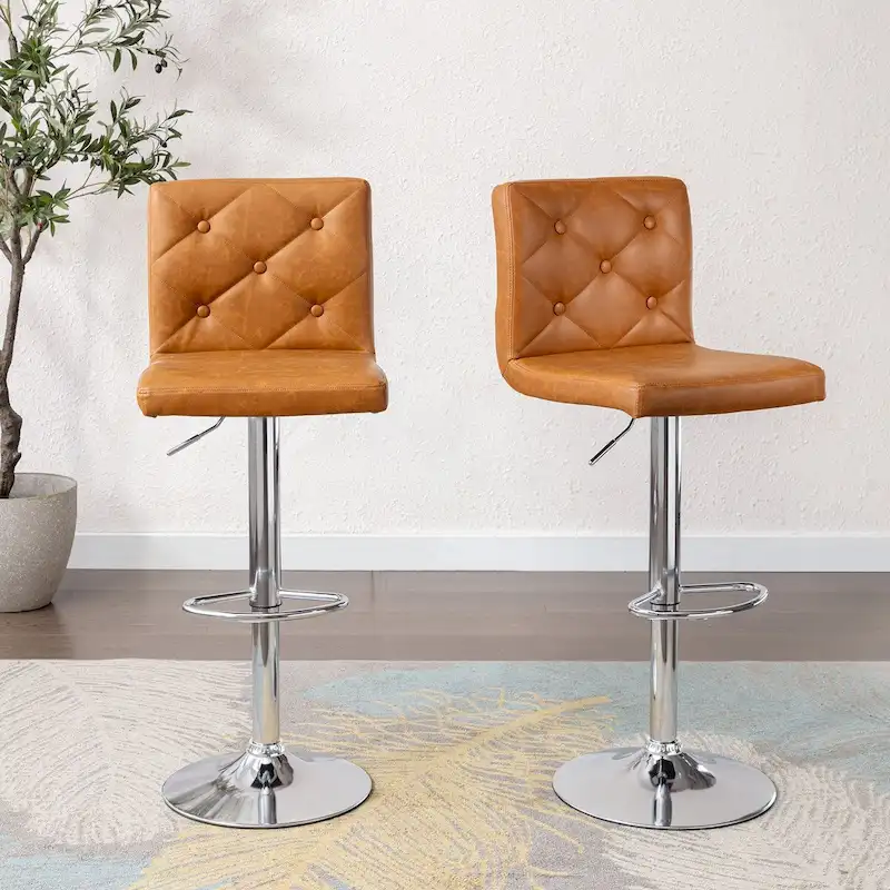 Javlergo Bar Stools Set of 2 Adjustable Swivel PU Leather Barstools with Back and Footrest